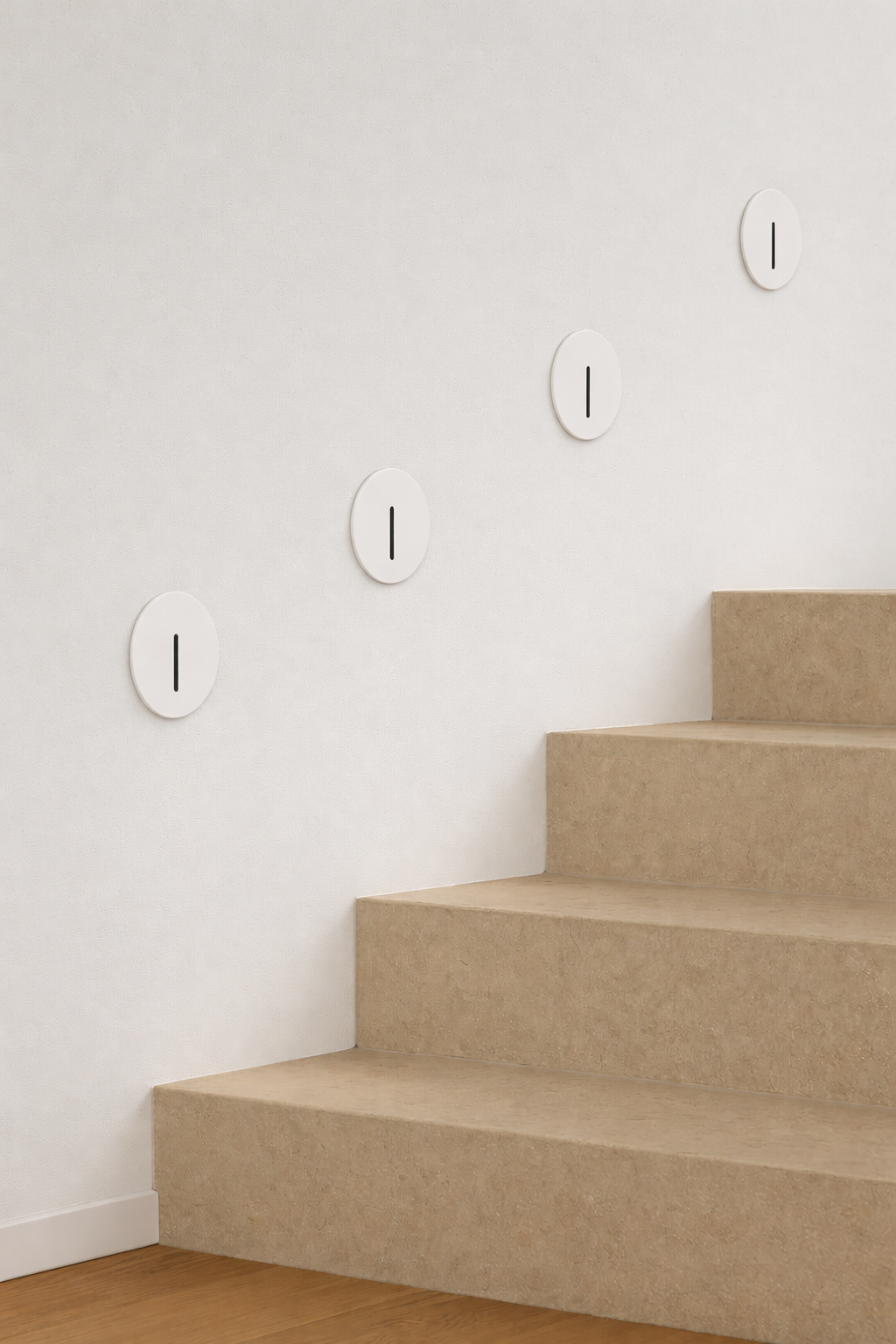white round step light on a modern house 
