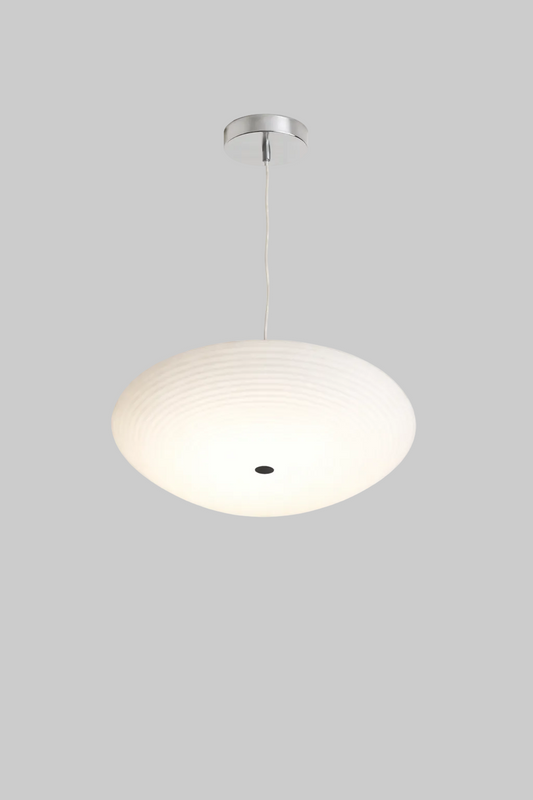 Modern pendant light with white glass shade and E27 base lamp