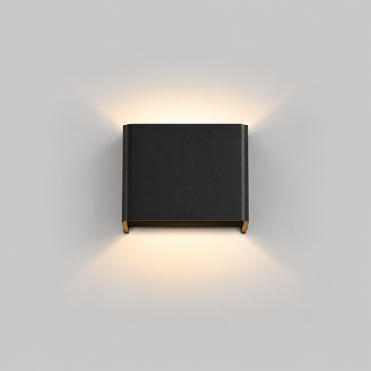 Black square wall light fixture on a gray background
Quin wall light gulf lights
Quin wall light 