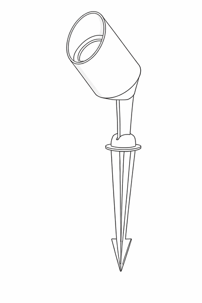 Line drawing of a garden light fixture with a spike on a white background