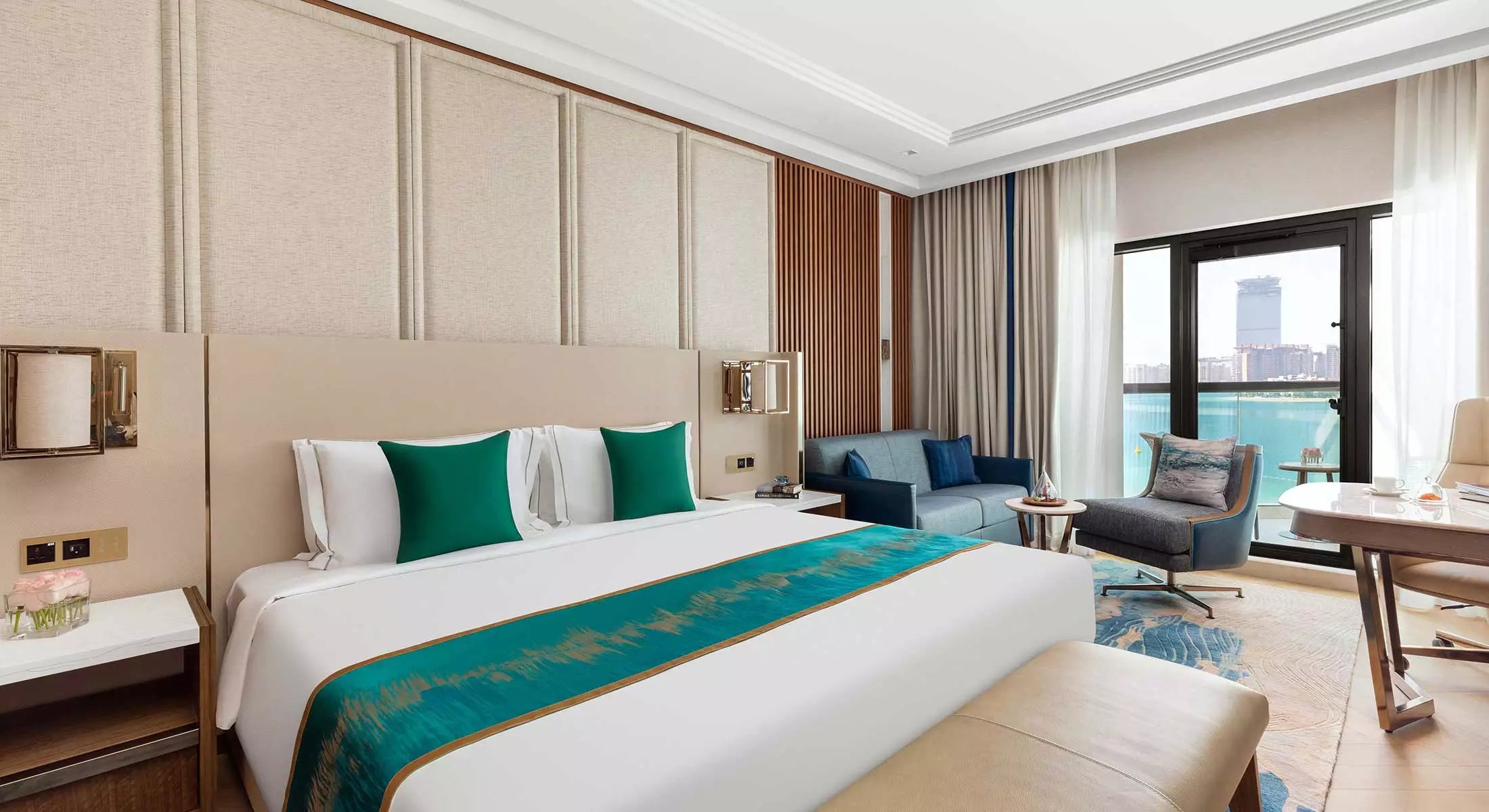 Taj Exotica Resort and Spa Palm Jumeirah exterior architectural lighting at dusk