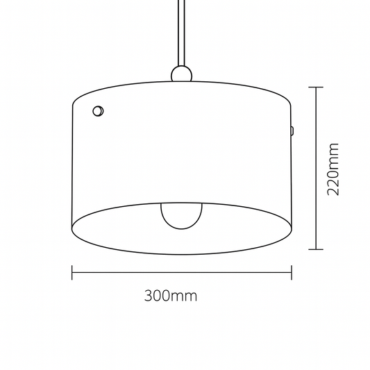 Line drawing of a pendant light with dimensions labeled