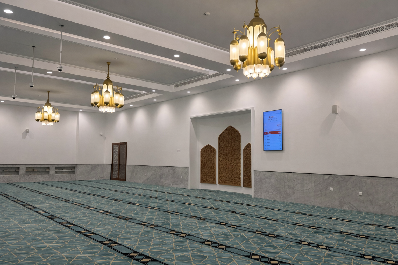 Nad Al Hamar Mosque interior lighting in Dubai, UAE