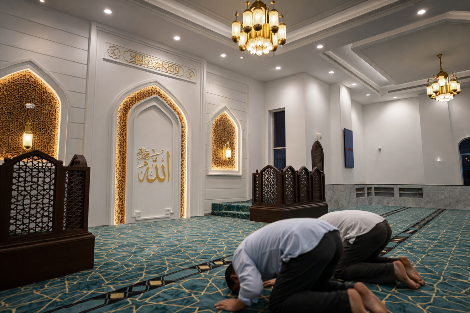 Nad Al Hamar Mosque interior lighting in Dubai, UAE