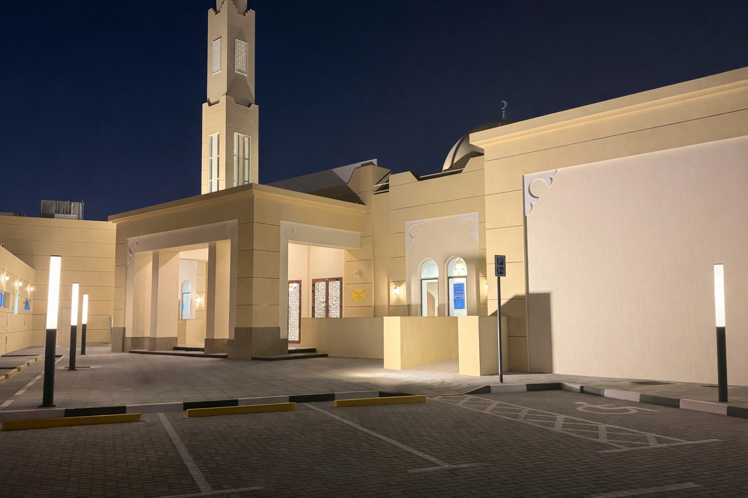 Nad Al Hamar Mosque interior lighting in Dubai, UAE
