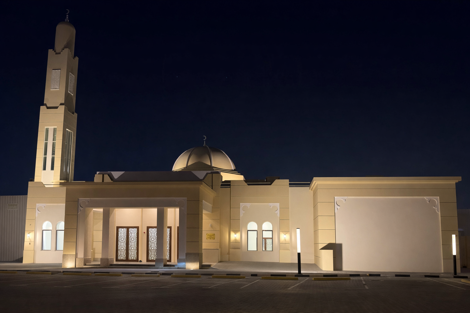 Nad Al Hamar Mosque interior lighting in Dubai, UAE