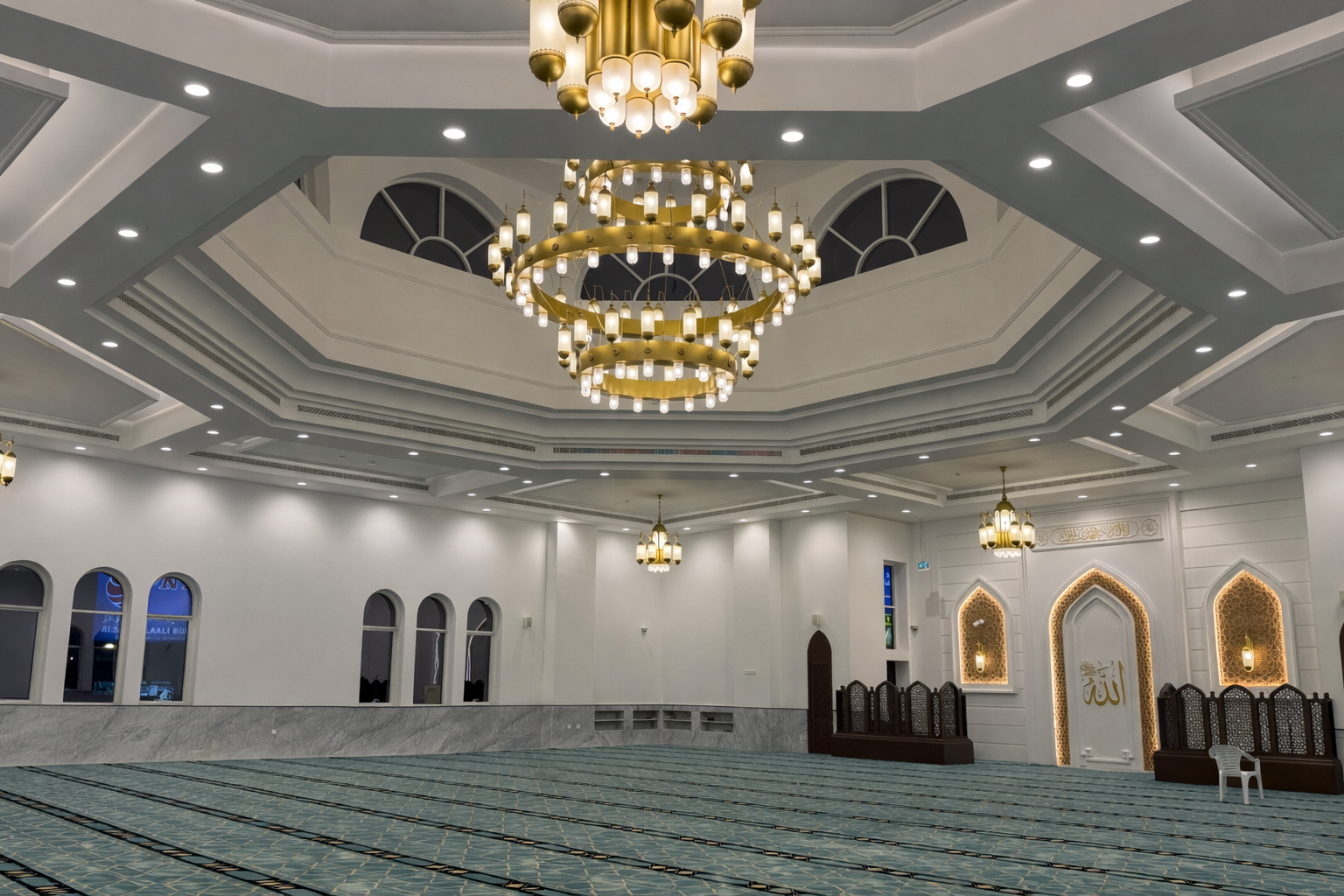 Nad Al Hamar Mosque interior lighting in Dubai, UAE