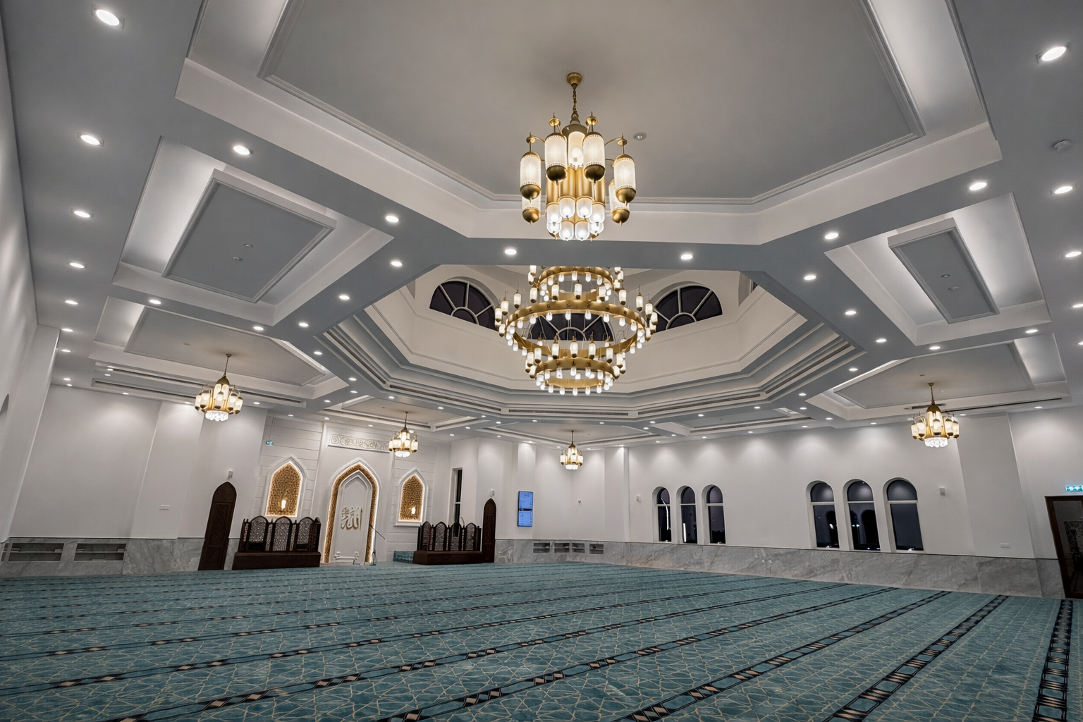 Nad Al Hamar Mosque interior lighting in Dubai, UAE