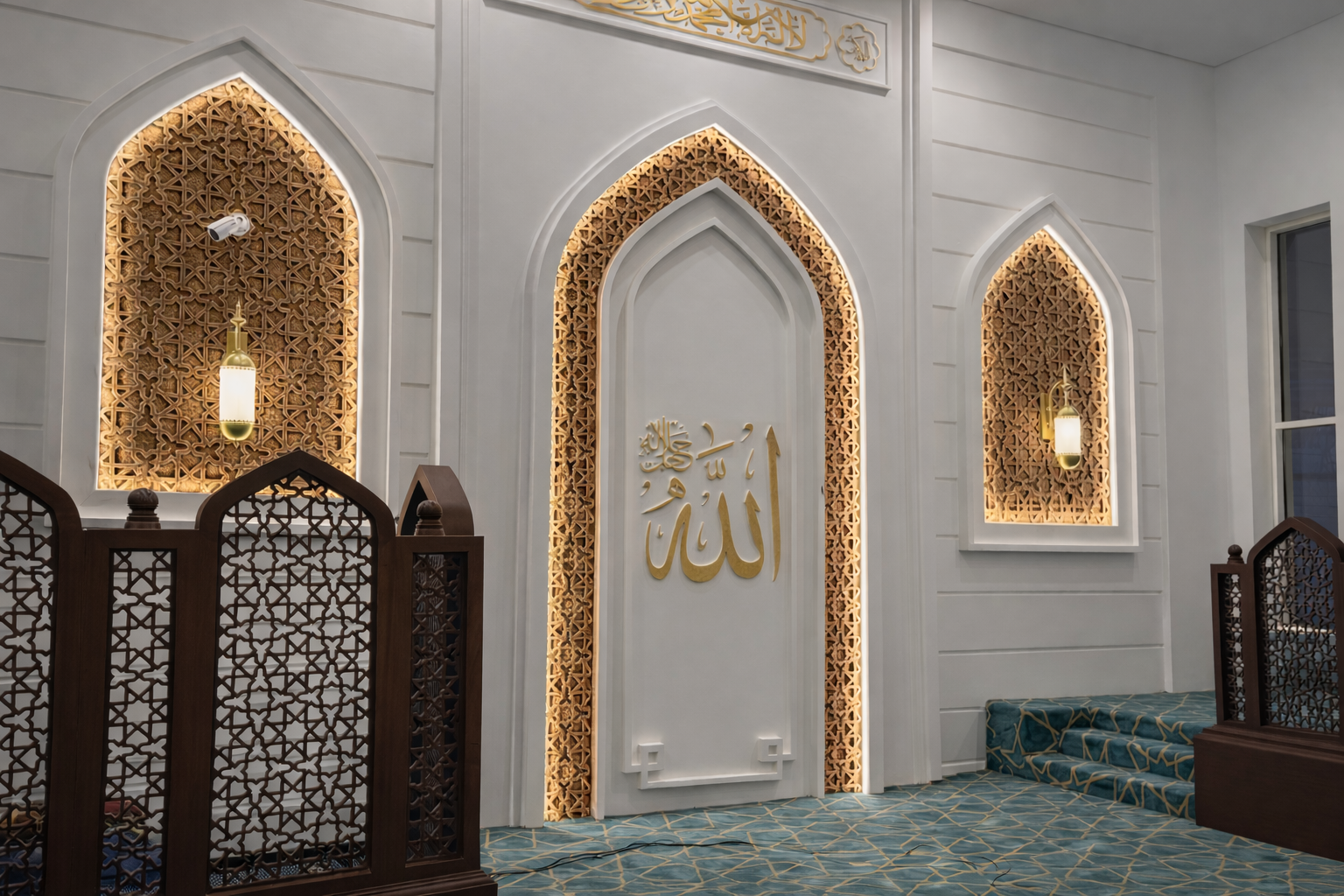 Nad Al Hamar Mosque interior lighting in Dubai, UAE