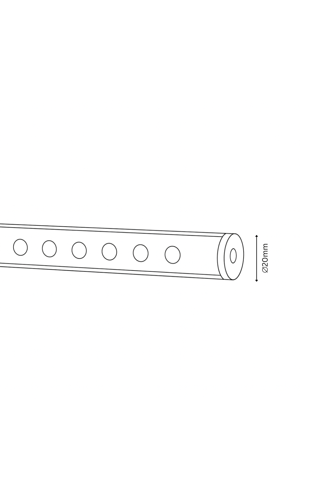 Technical drawing of a cylindrical object with circular holes and dimensions on a white background