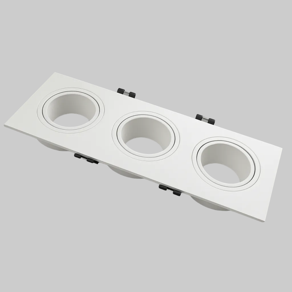 White triple recessed spotlight frame with three circular slots 
