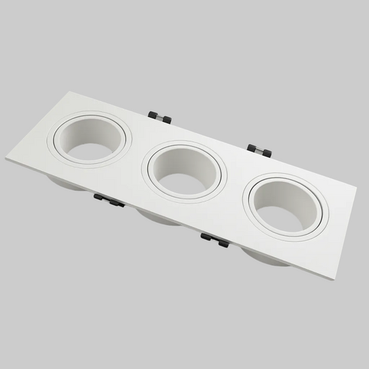 White triple recessed spotlight frame with three circular slots 