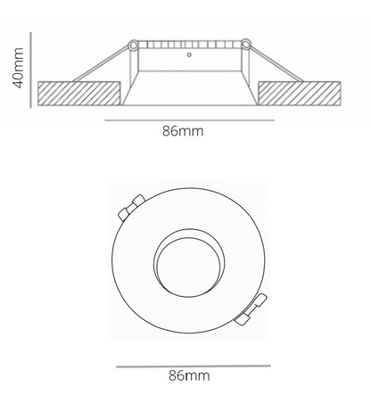 Technical drawing of a circular MR16 base spotlight frame 