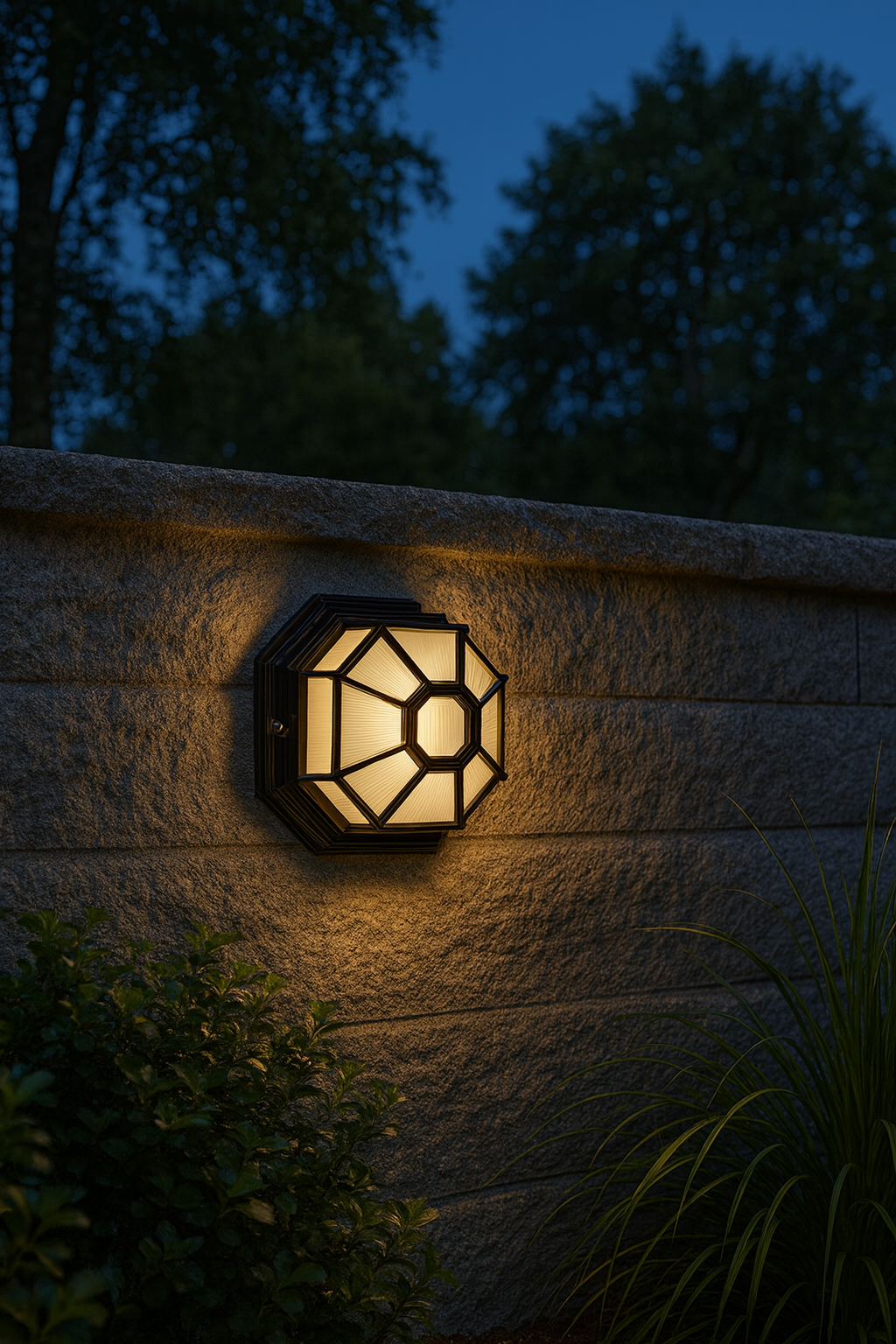 Hexagonal outdoor light fixture with E27 base lamp