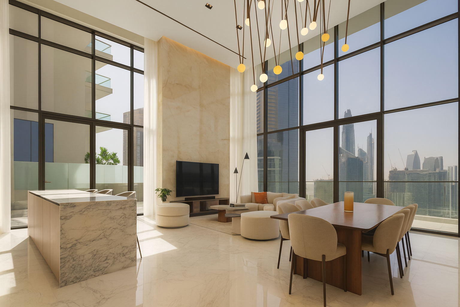 Penthouse interior lighting design at One of One Luxury Residences, Dubai
