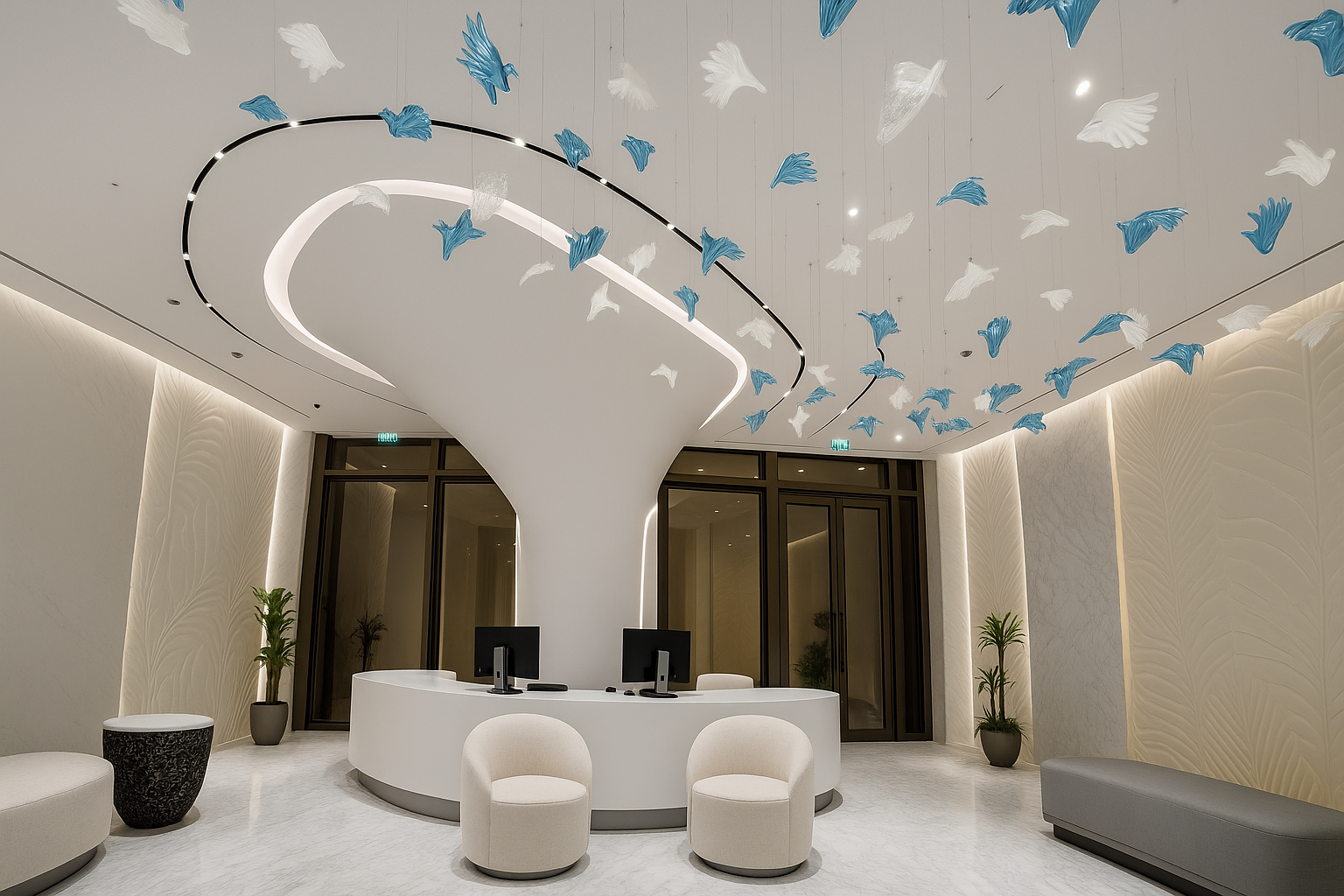Lobby lighting design at One of One Luxury Residences, Business Bay, Dubai