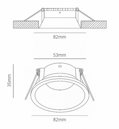 Technical drawing of a round spotlight frame 