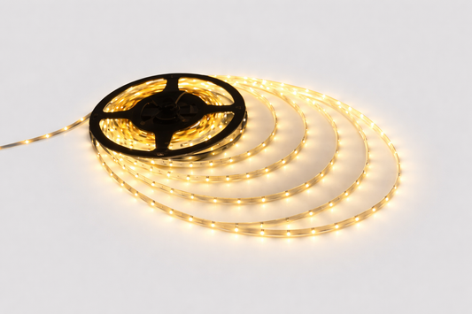 Roll of LED strip light on a white background