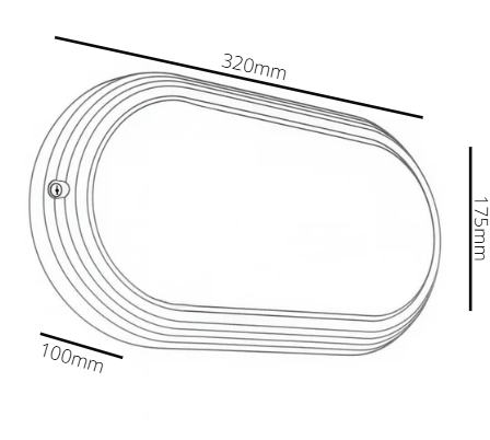 Technical drawing of ovola with dimensions labeled
