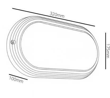 Technical drawing of ovola with dimensions labeled