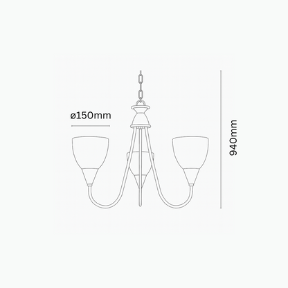 Line drawing of a chandelier with dimensions indicated.