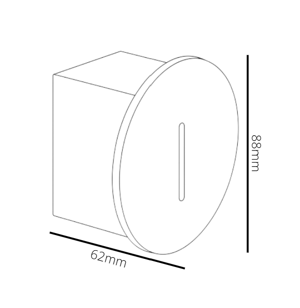 Technical drawing of a recessed step light dimensions labeled