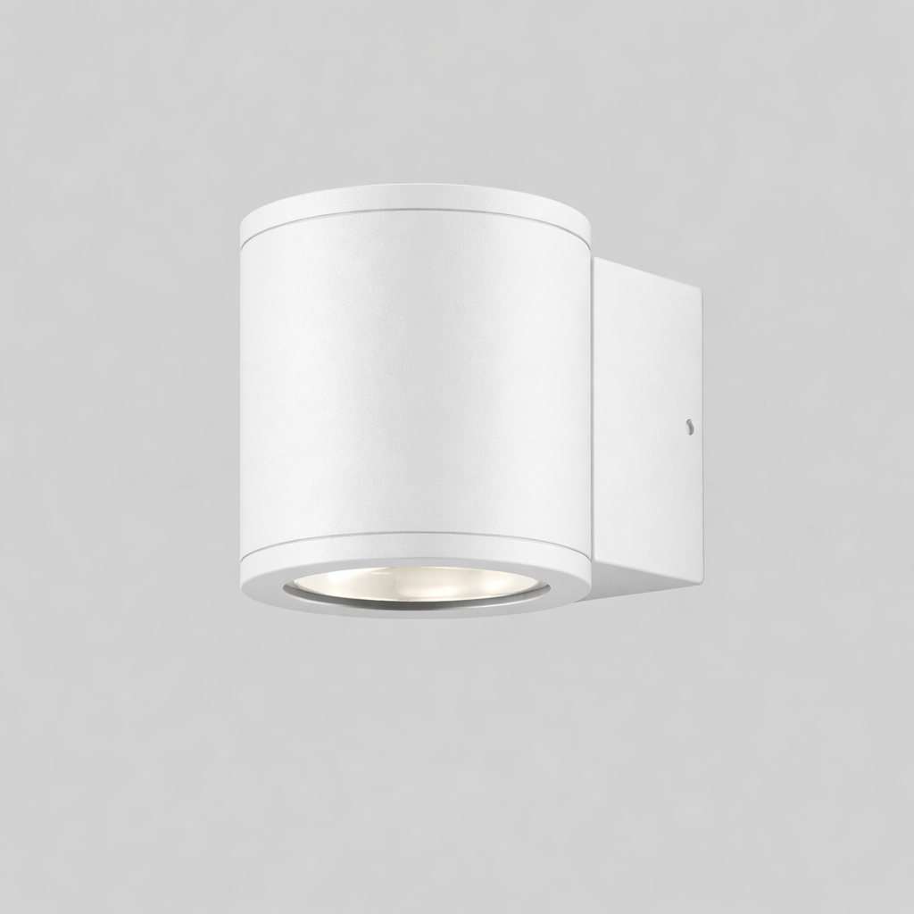 White outdoor wall light fixture on a white background