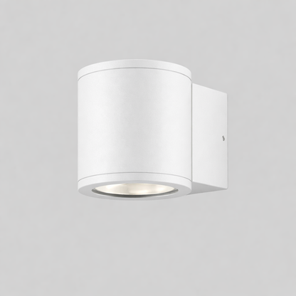 White outdoor wall light fixture on a white background