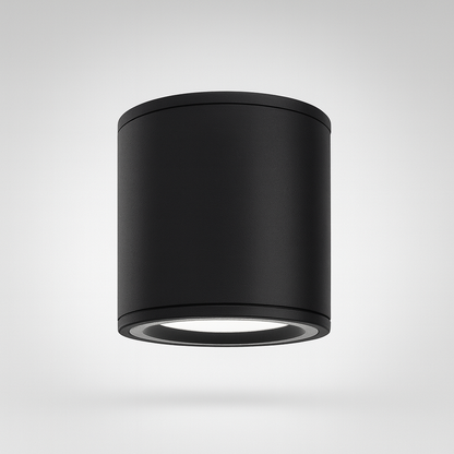 Black cylindrical outdoor mounted wall light fixture with GU10 Base 