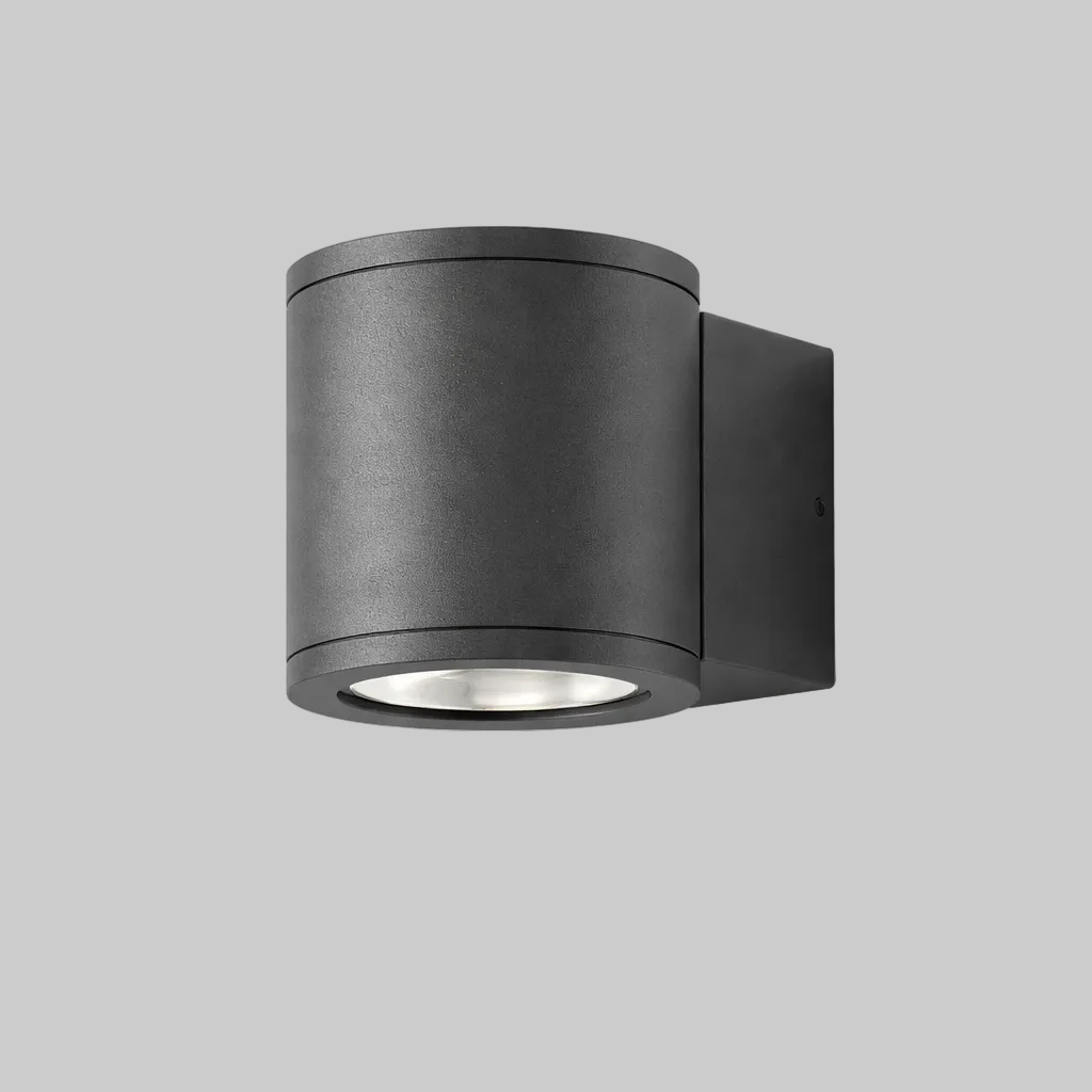Black outdoor wall light fixture on a white background