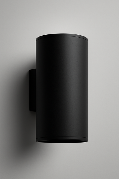 Black cylindrical wall light fixture GU10 base lamp