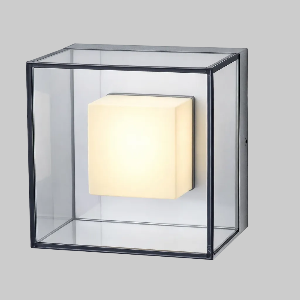 Modern wall-mounted light fixture with glass enclosure 