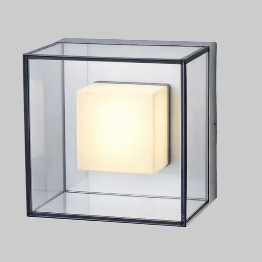Modern wall-mounted light fixture with glass enclosure 