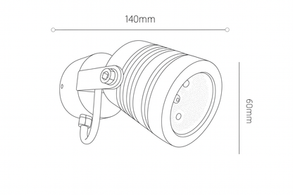 Technical drawing of a cylindrical light fixture with dimensions labeled.