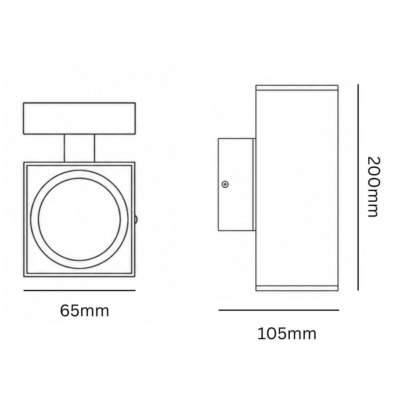 Technical drawing of the S210 wall light 