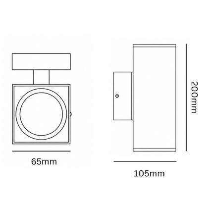 Technical drawing of the S210 wall light 