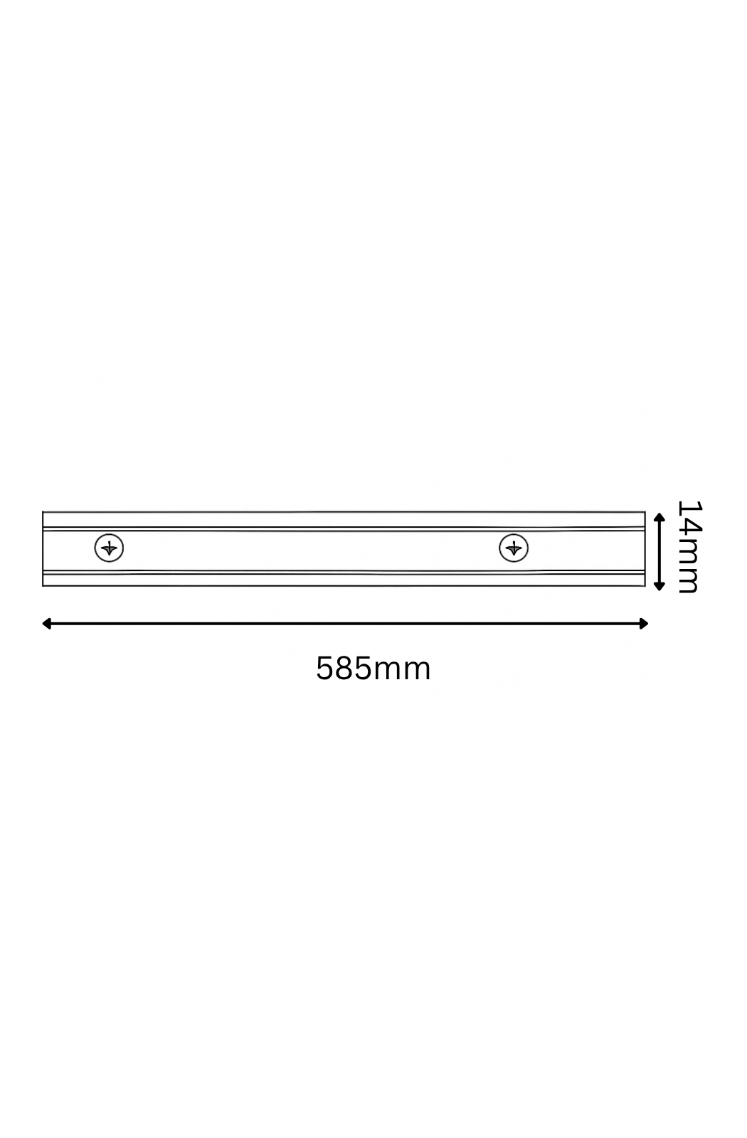 Measurement chart showing a strip with dimensions 585mm in length and 14mm in width.