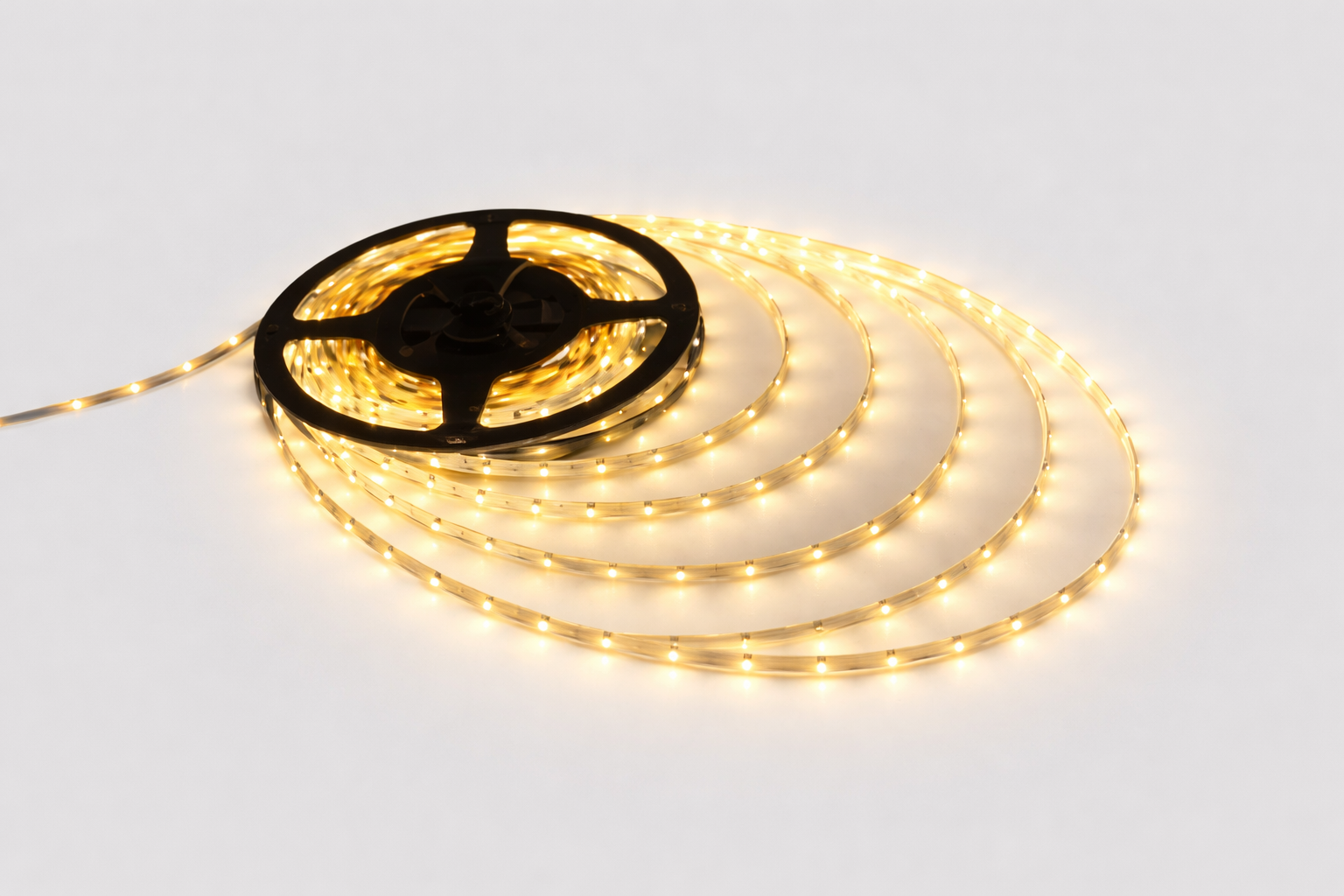 Roll of LED strip light on a white background