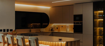 Modern kitchen with wooden island and neutral tones