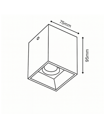 Technical drawing of the mounted spotlight with dimensions