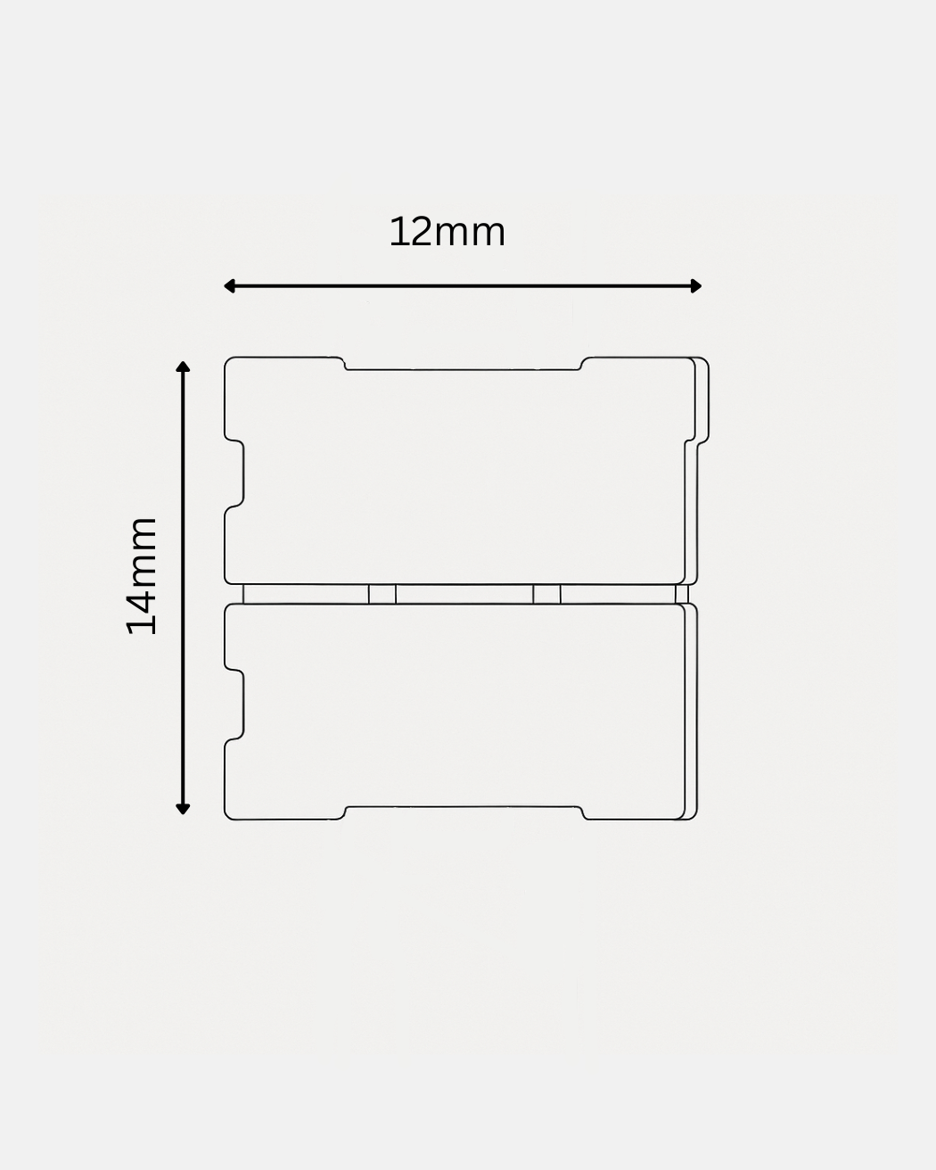 Dimensions of a rectangular component with measurements on a white background