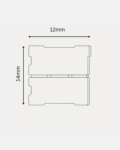 Dimensions of a rectangular component with measurements on a white background