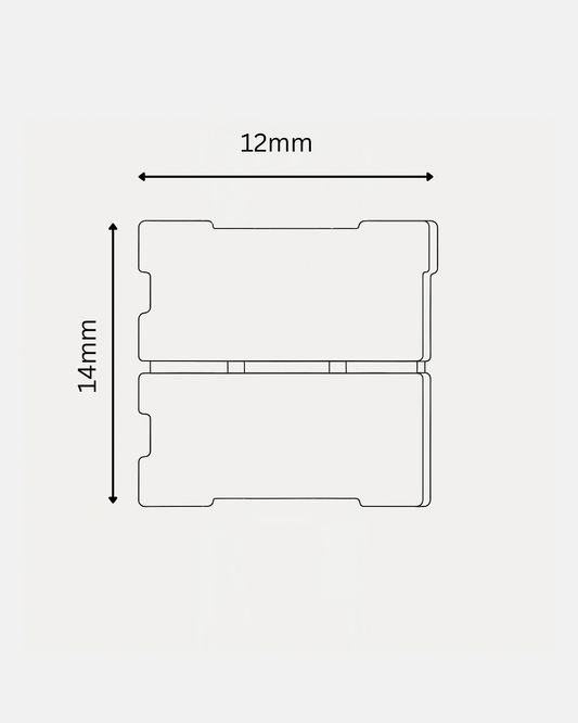 Dimensions of a rectangular component with measurements on a white background
