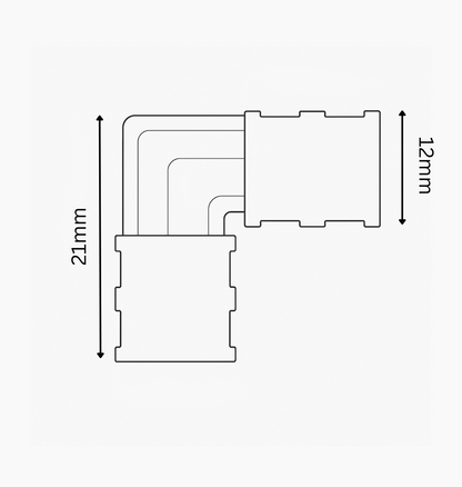 Technical drawing of a rectangular component with dimensions labeled