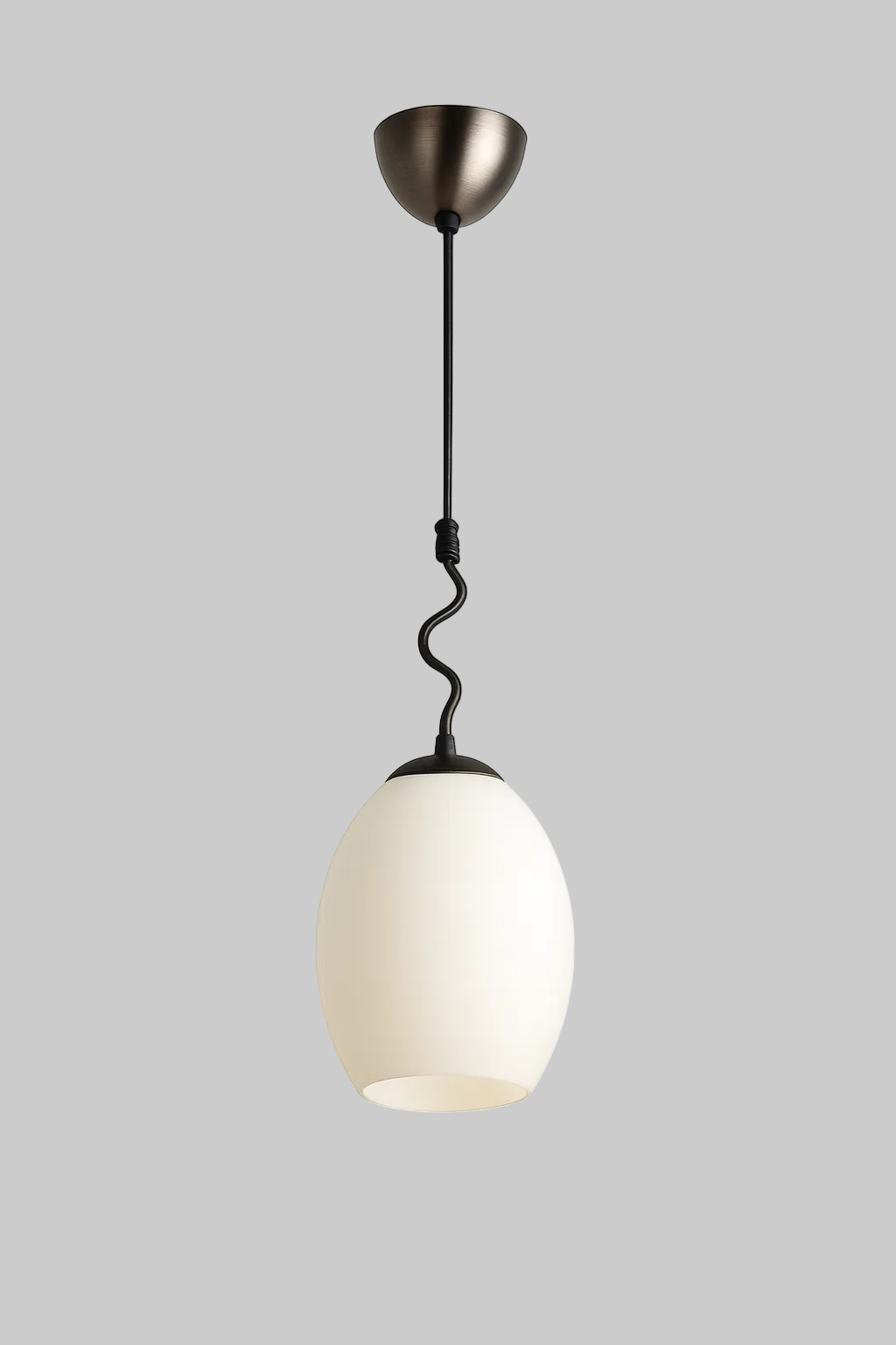 Pendant light with white glass shade and bronze fixture with E27 base lamp
