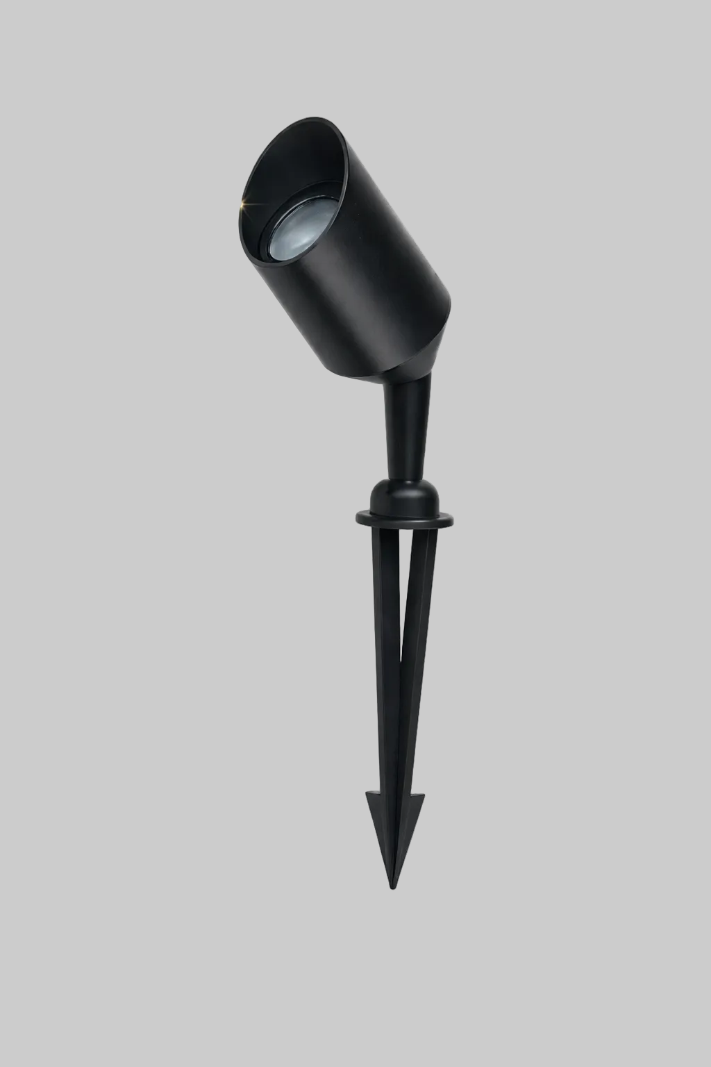 Black outdoor spike light with GU10 base lamp