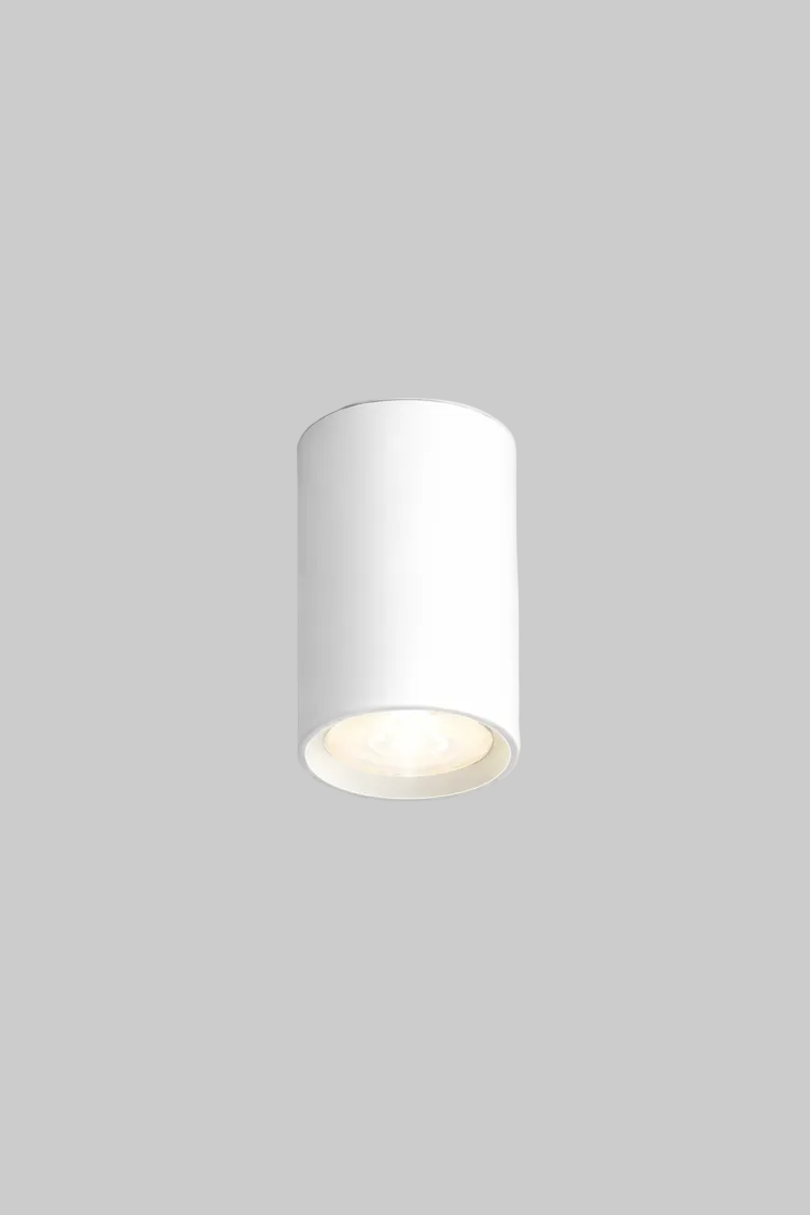 White cylindrical ceiling light fixture on a gray background