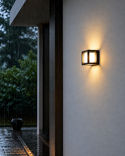 Wall light on a door front 
