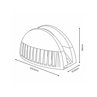 Line drawing of a product with dimensions labeled