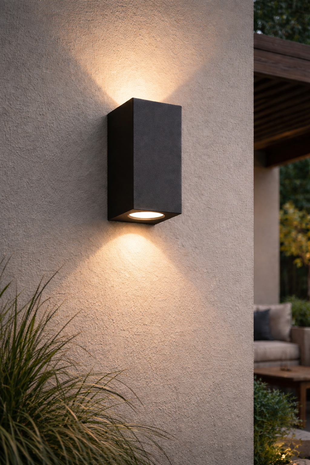 Black wall light on a modern house wall 